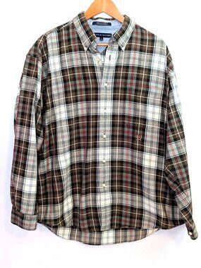 VINTAGE Tommy Hilfiger Men’s | Brown Plaid Flannel Button-Down Shirt | Size XL